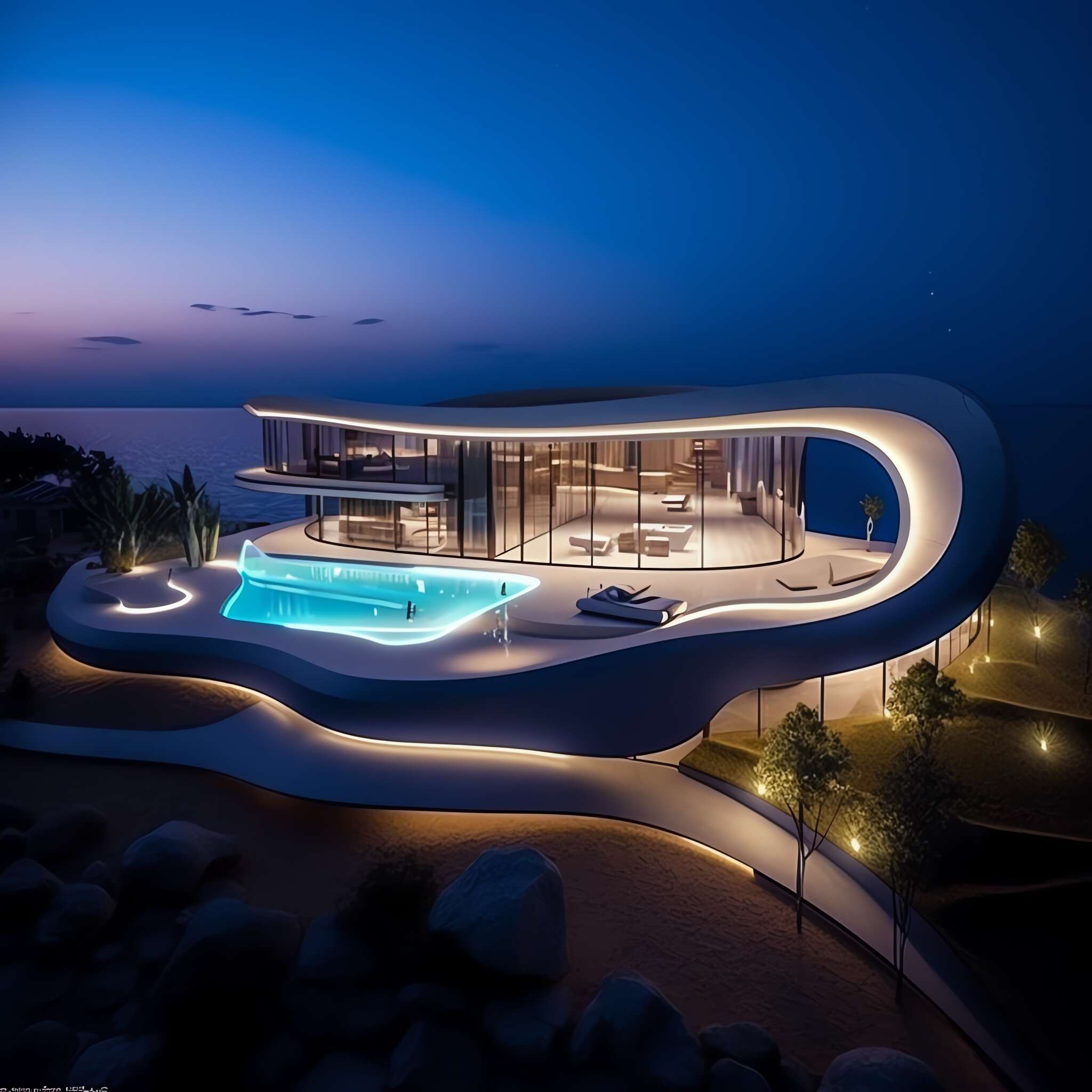 泳池别墅外观未来科技感Midjourney灵感图库-_设计智库－全球设计案例智能库_OJBKAI.COM-全球设计案例智能库_OJBKAI.COM设计智库