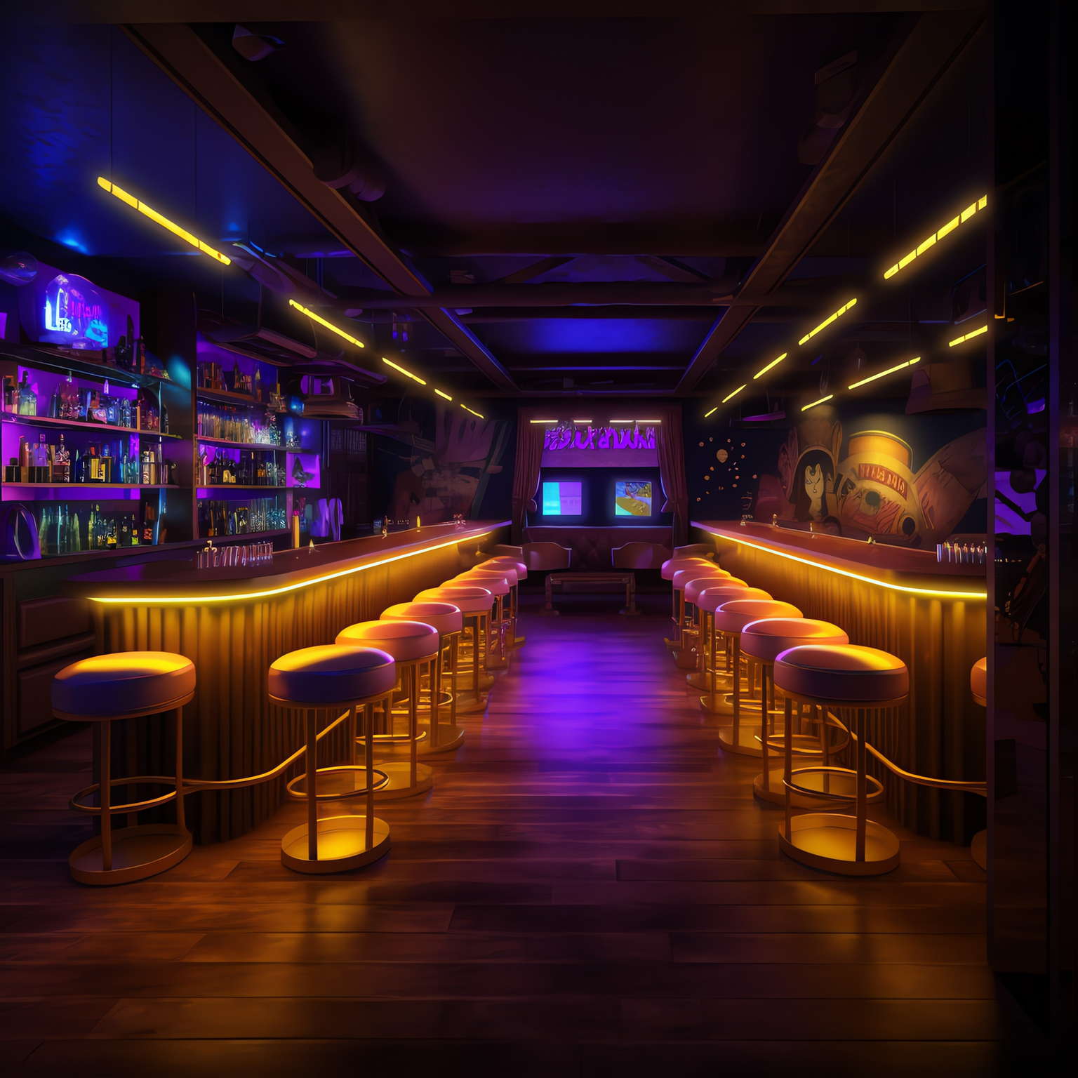 赛博朋克风霓虹灯设计KTV酒吧_Midjourney灵感图库-_设计智库－全球设计案例智能库_OJBKAI.COM-全球设计案例智能库_OJBKAI.COM设计智库