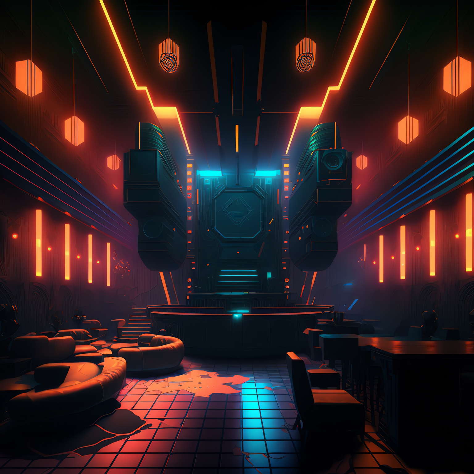 赛博朋克风霓虹灯设计夜总会Midjourney灵感图库-_设计智库-全球设计案例智能库_OJBKAI.COM-全球设计案例智能库_OJBKAI.COM设计智库