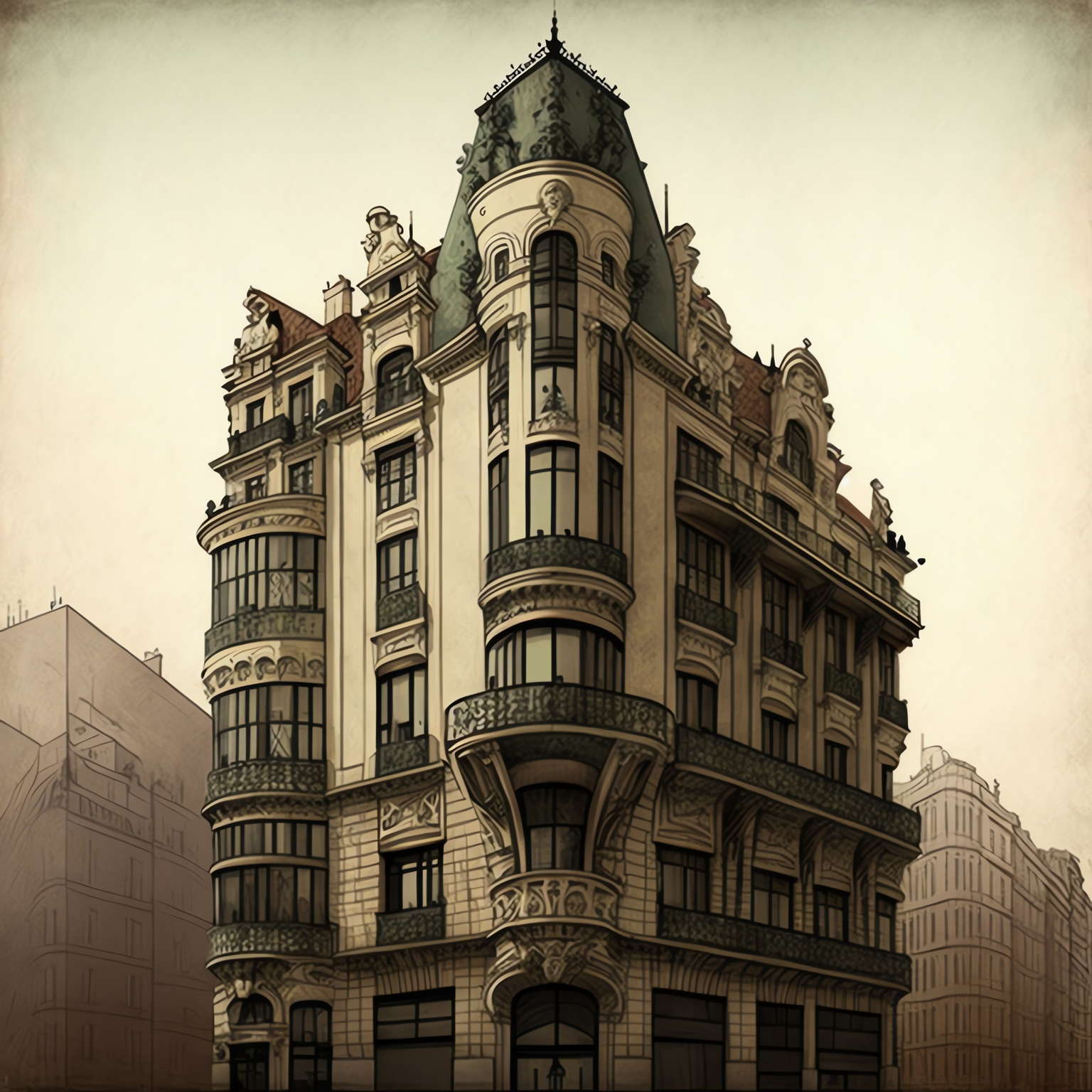 建筑立面图设计Midjourney灵感图库-名师联智库－全球设计案例智能库名师联素材平台-全球设计案例智能库_OJBKAI.COM设计智库