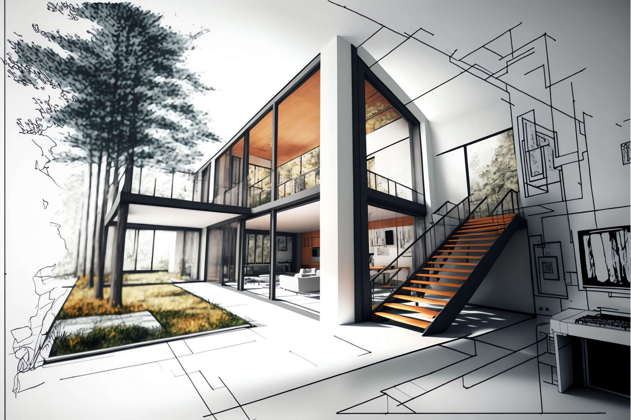 室内设计手绘图Midjourney灵感图库-名师联智库－全球设计案例智能库名师联素材平台-全球设计案例智能库_OJBKAI.COM设计智库