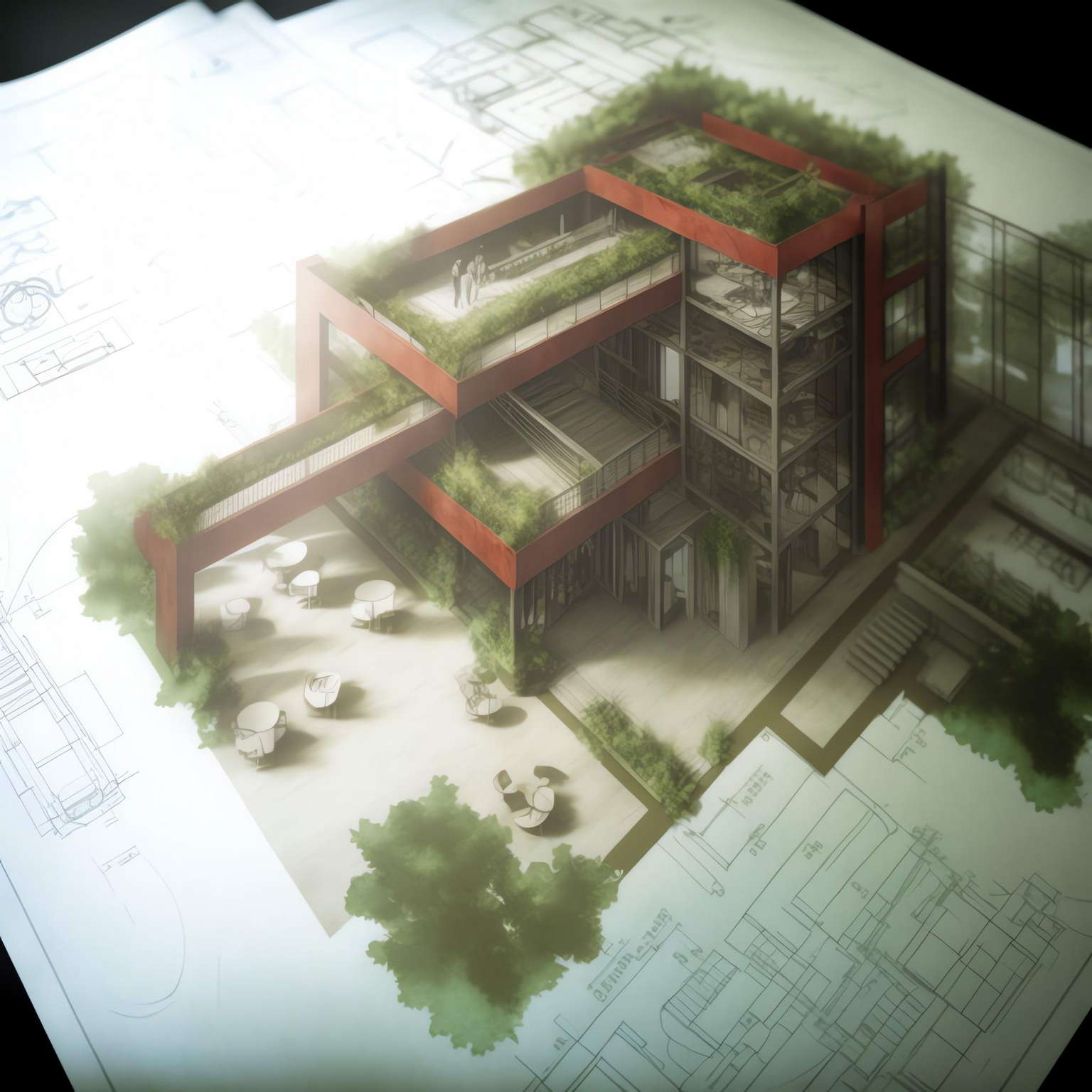 室外设计手绘图Midjourney灵感图库-名师联智库－全球设计案例智能库名师联素材平台-全球设计案例智能库_OJBKAI.COM设计智库