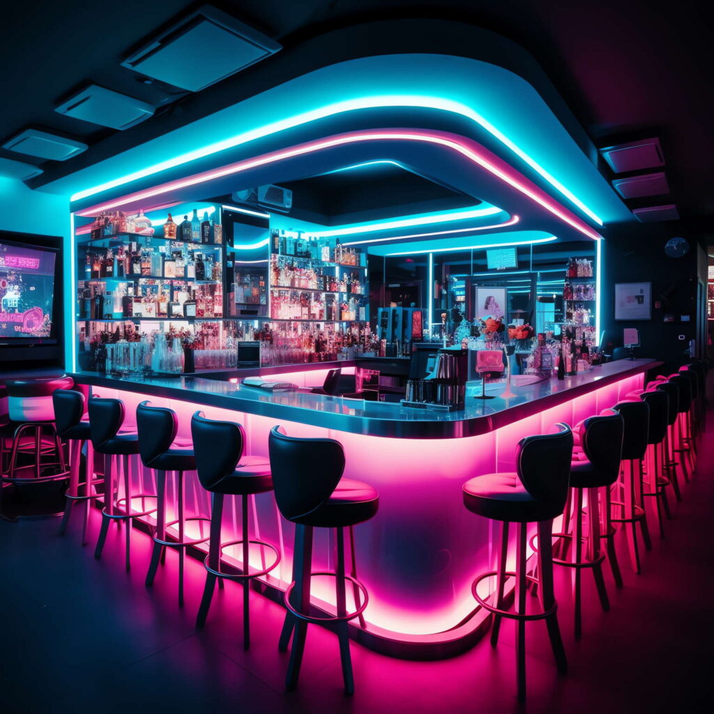 图片[91]-全球设计案例智能库_OJBKAI.COM赛博朋克风霓虹灯设计酒吧吧台区_Midjourney灵感图库-_设计智库－全球设计案例智能库_OJBKAI.COM-全球设计案例智能库_OJBKAI.COM设计智库