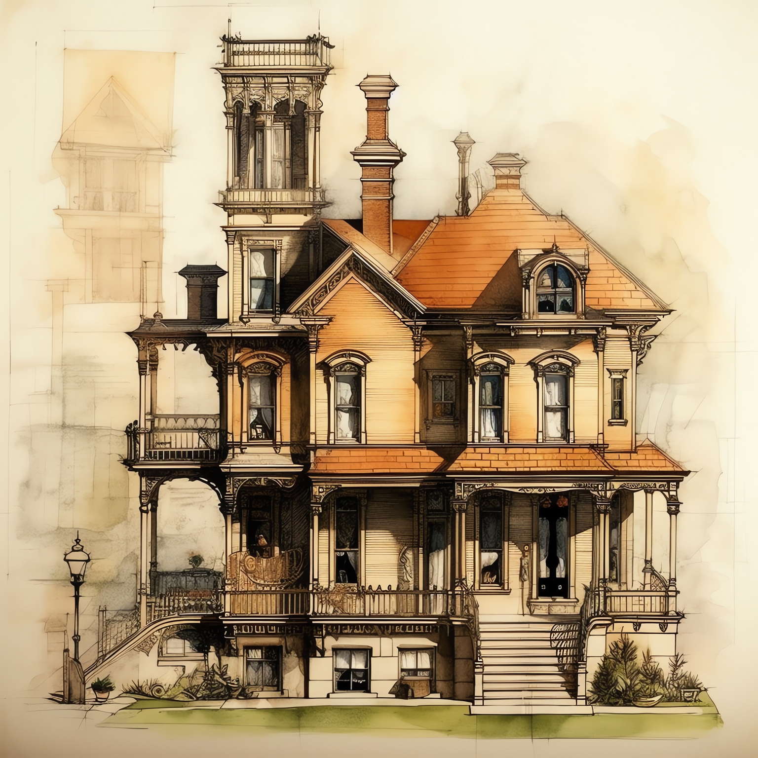 西方建筑草图Midjourney灵感图库-名师联智库－全球设计案例智能库名师联素材平台-全球设计案例智能库_OJBKAI.COM设计智库