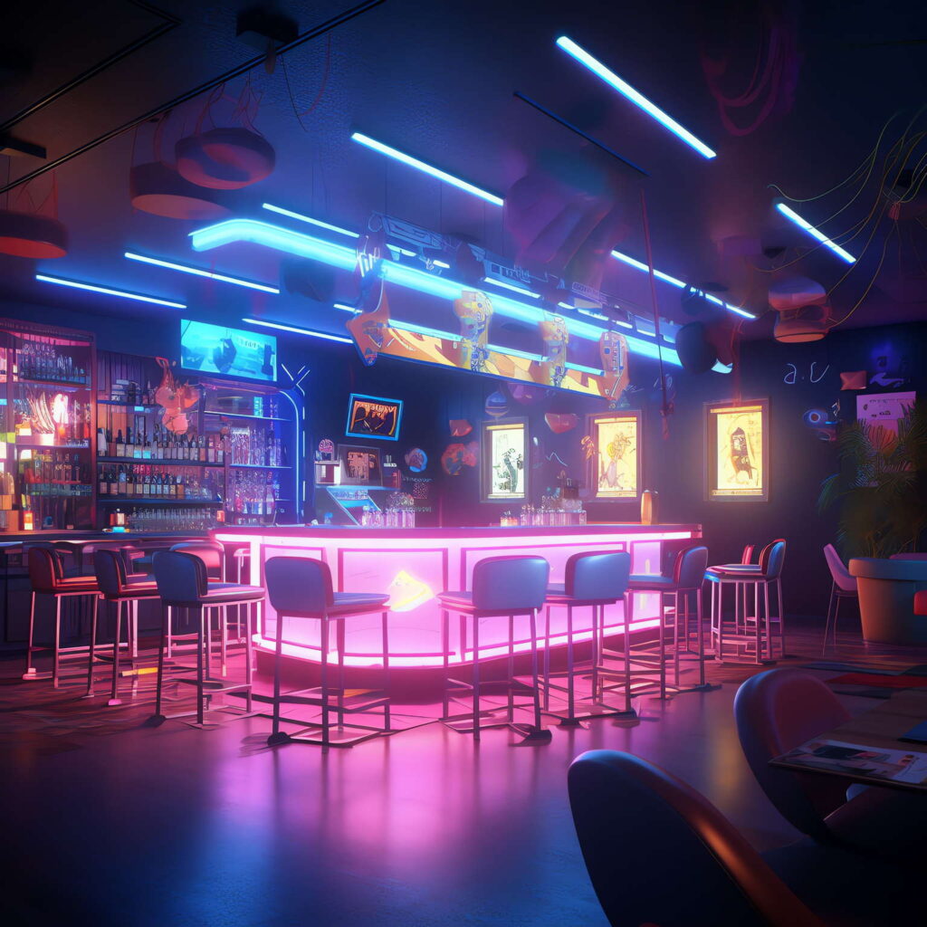 图片[22]-全球设计案例智能库_OJBKAI.COM赛博朋克风霓虹灯设计酒吧吧台区_Midjourney灵感图库-_设计智库－全球设计案例智能库_OJBKAI.COM-全球设计案例智能库_OJBKAI.COM设计智库