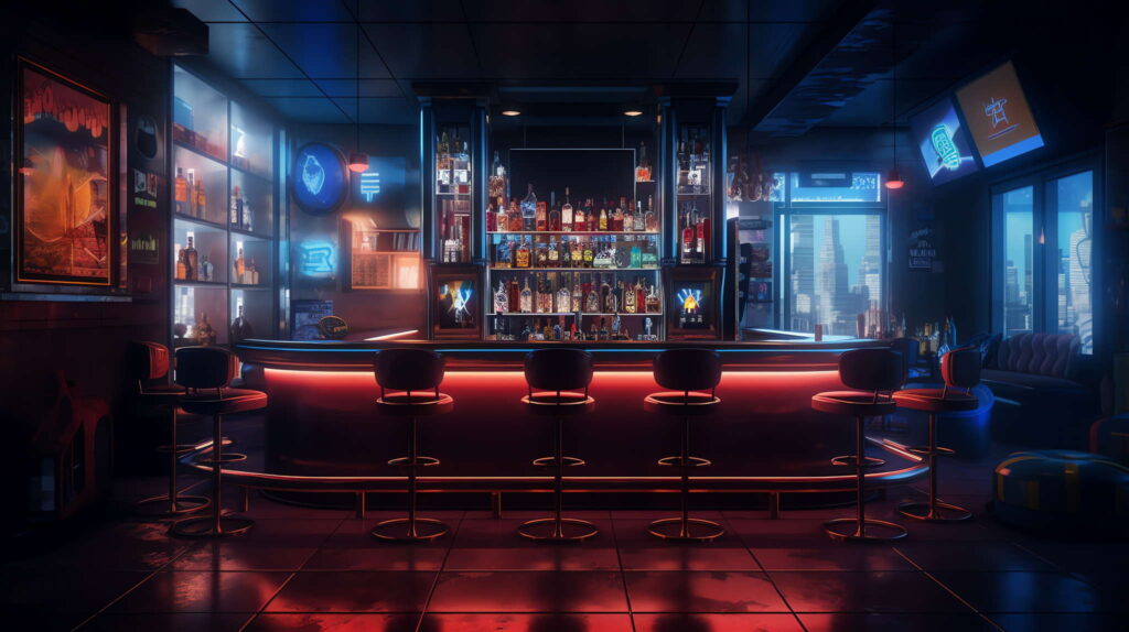 图片[65]-全球设计案例智能库_OJBKAI.COM赛博朋克风霓虹灯设计酒吧吧台区_Midjourney灵感图库-_设计智库－全球设计案例智能库_OJBKAI.COM-全球设计案例智能库_OJBKAI.COM设计智库