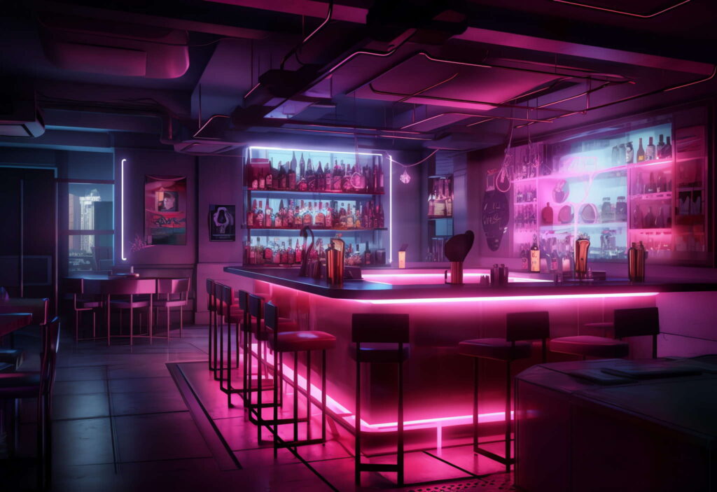 图片[45]-全球设计案例智能库_OJBKAI.COM赛博朋克风霓虹灯设计酒吧吧台区_Midjourney灵感图库-_设计智库－全球设计案例智能库_OJBKAI.COM-全球设计案例智能库_OJBKAI.COM设计智库