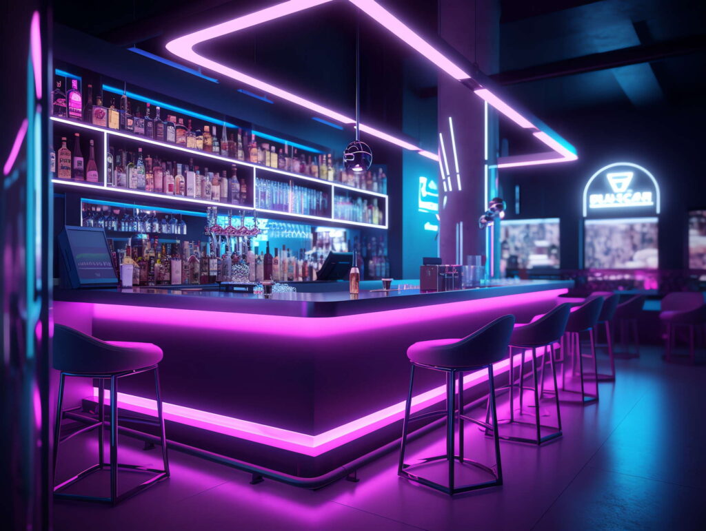 图片[3]-全球设计案例智能库_OJBKAI.COM赛博朋克风霓虹灯设计酒吧吧台区_Midjourney灵感图库-_设计智库－全球设计案例智能库_OJBKAI.COM-全球设计案例智能库_OJBKAI.COM设计智库