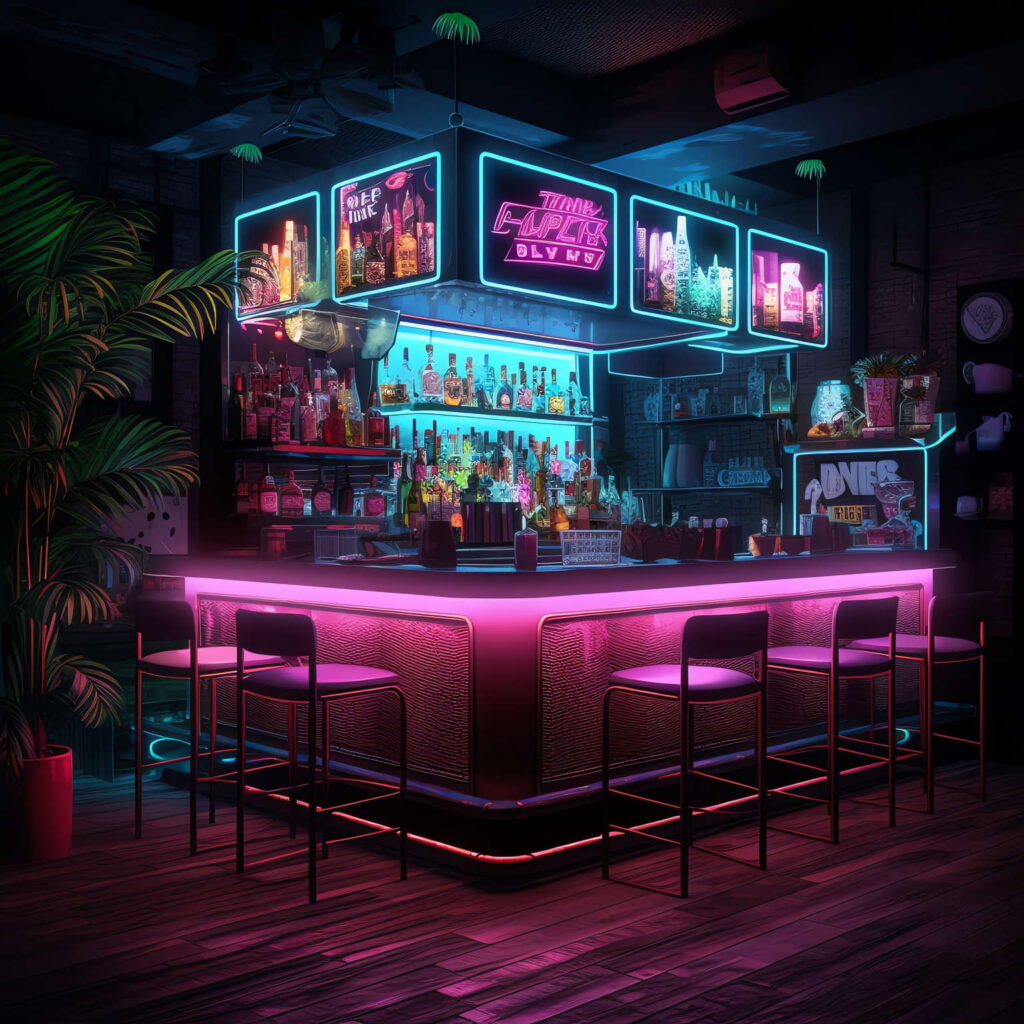 图片[79]-全球设计案例智能库_OJBKAI.COM赛博朋克风霓虹灯设计酒吧吧台区_Midjourney灵感图库-_设计智库－全球设计案例智能库_OJBKAI.COM-全球设计案例智能库_OJBKAI.COM设计智库