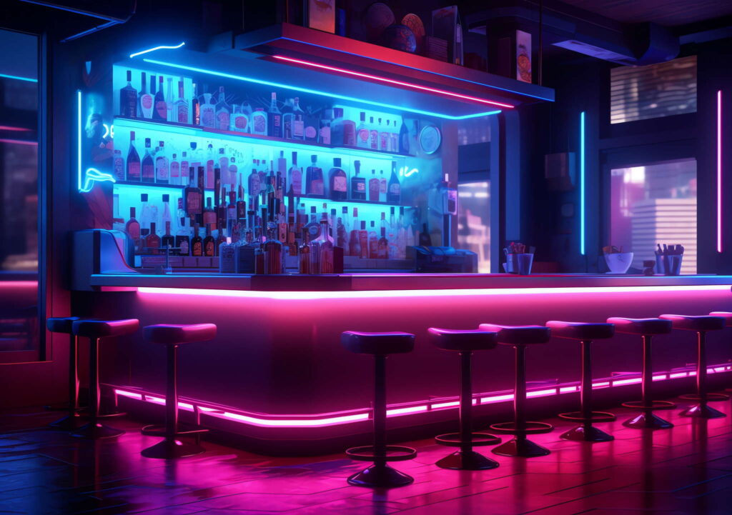 图片[46]-全球设计案例智能库_OJBKAI.COM赛博朋克风霓虹灯设计酒吧吧台区_Midjourney灵感图库-_设计智库－全球设计案例智能库_OJBKAI.COM-全球设计案例智能库_OJBKAI.COM设计智库