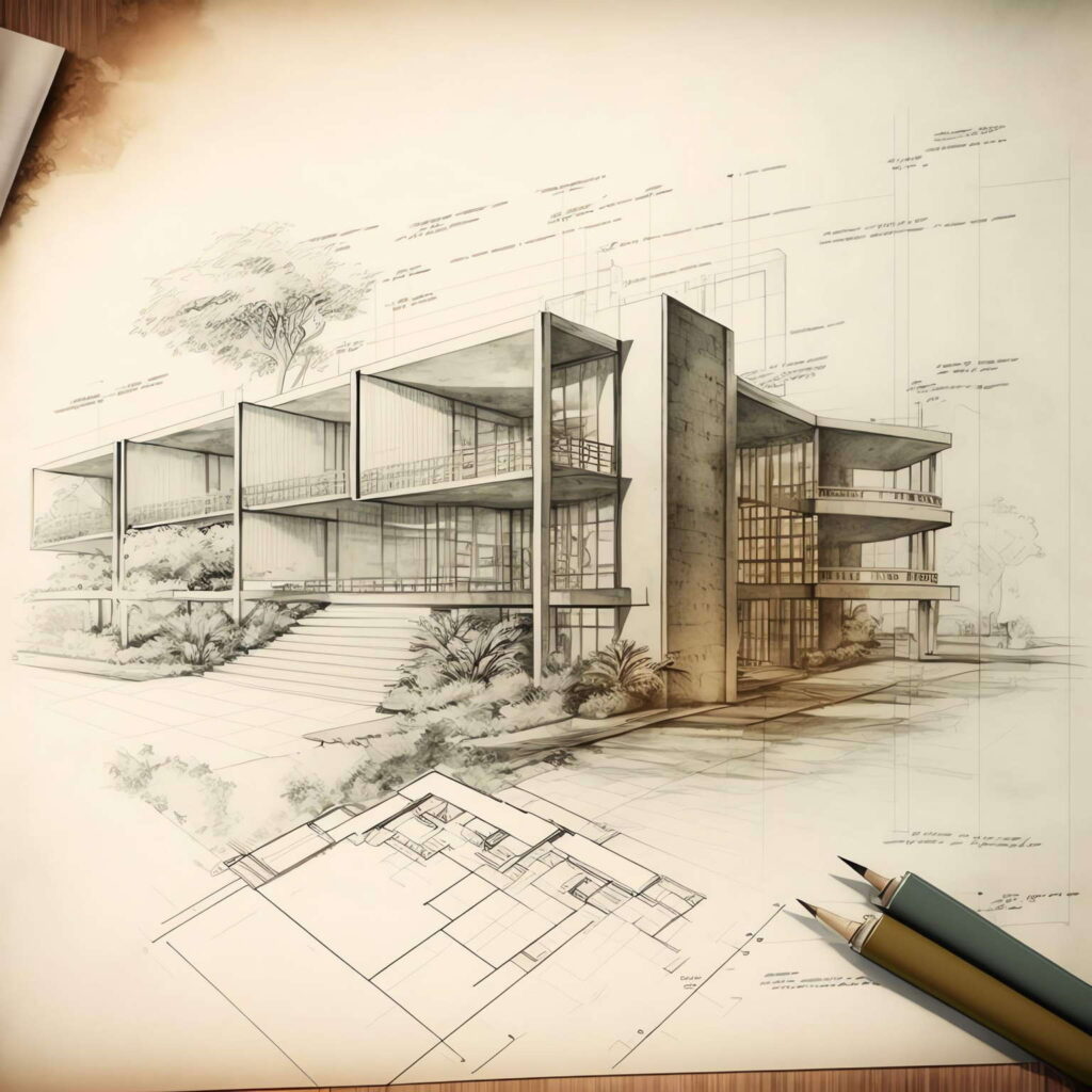 室外设计手绘图Midjourney灵感图库-名师联智库－全球设计案例智能库名师联素材平台-全球设计案例智能库_OJBKAI.COM设计智库