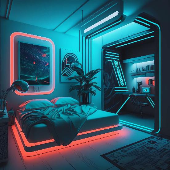 图片[79]-全球设计案例智能库_OJBKAI.COM赛博朋克风霓虹灯设计男孩房1_Midjourney灵感图库-_设计智库－全球设计案例智能库_OJBKAI.COM-全球设计案例智能库_OJBKAI.COM设计智库