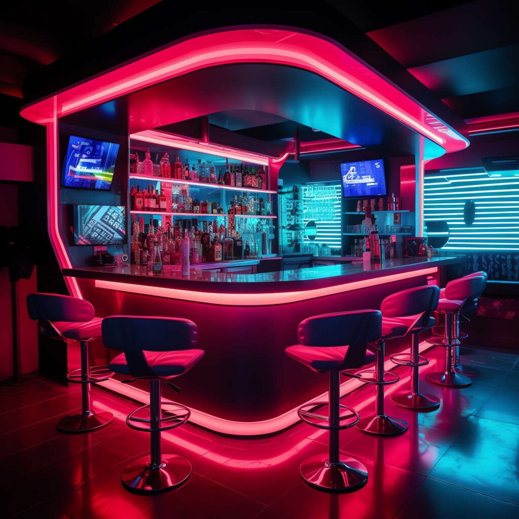 图片[44]-全球设计案例智能库_OJBKAI.COM赛博朋克风霓虹灯设计酒吧吧台区_Midjourney灵感图库-_设计智库－全球设计案例智能库_OJBKAI.COM-全球设计案例智能库_OJBKAI.COM设计智库