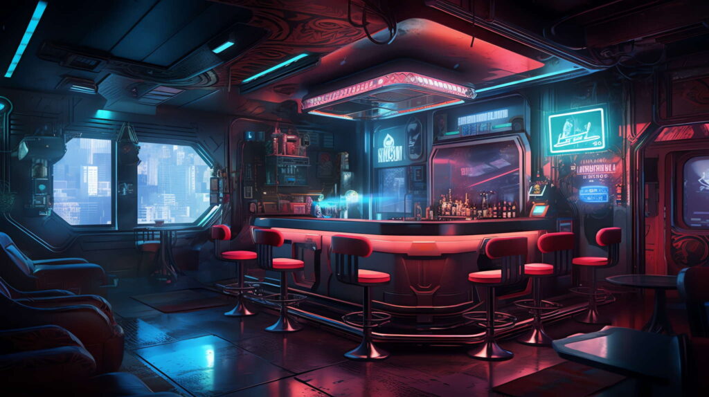 图片[37]-全球设计案例智能库_OJBKAI.COM赛博朋克风霓虹灯设计酒吧吧台区_Midjourney灵感图库-_设计智库－全球设计案例智能库_OJBKAI.COM-全球设计案例智能库_OJBKAI.COM设计智库