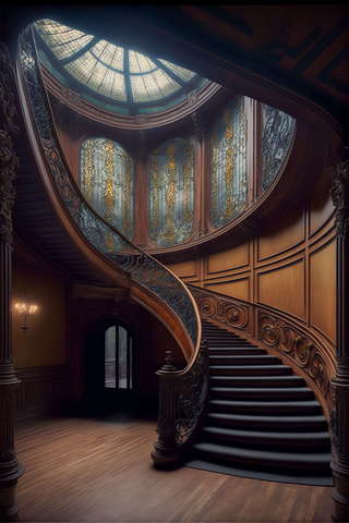 古典欧式旋转楼梯3_Midjourney灵感图库-设计智库－全球设计案例智能库_OJBKAI.COM-全球设计案例智能库_OJBKAI.COM设计智库
