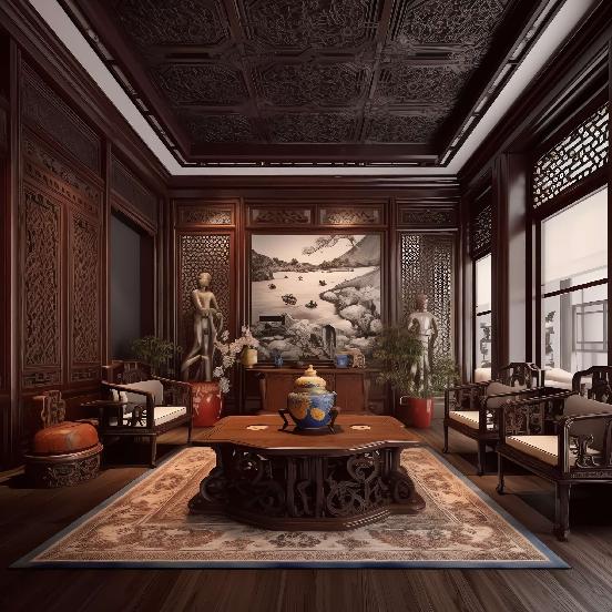 别墅中式客厅Midjourney灵感图库-_设计智库－全球设计案例智能库_OJBKAI.COM-全球设计案例智能库_OJBKAI.COM设计智库