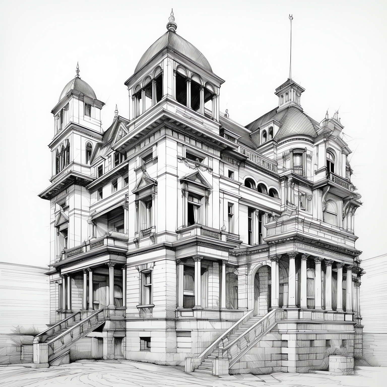 西方建筑草图Midjourney灵感图库-名师联智库－全球设计案例智能库名师联素材平台-全球设计案例智能库_OJBKAI.COM设计智库