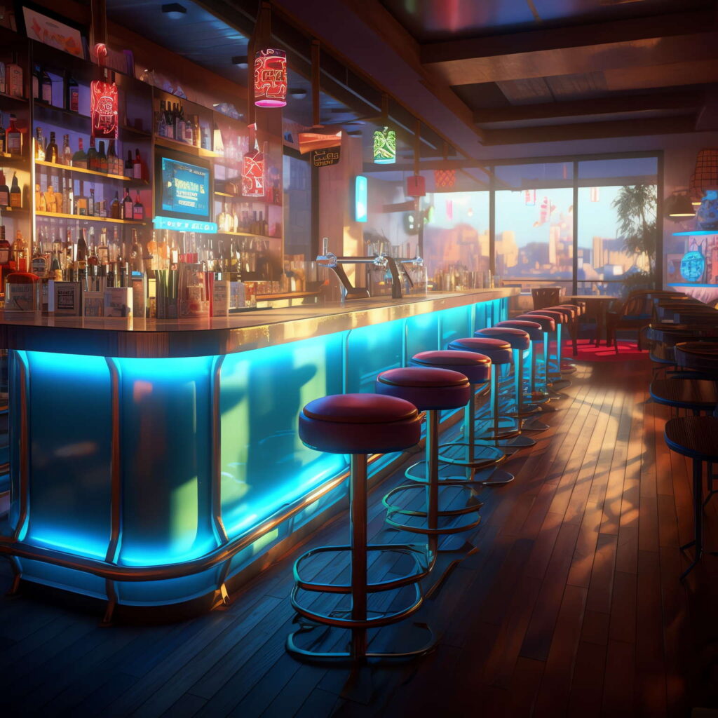 图片[60]-全球设计案例智能库_OJBKAI.COM赛博朋克风霓虹灯设计酒吧吧台区_Midjourney灵感图库-_设计智库－全球设计案例智能库_OJBKAI.COM-全球设计案例智能库_OJBKAI.COM设计智库