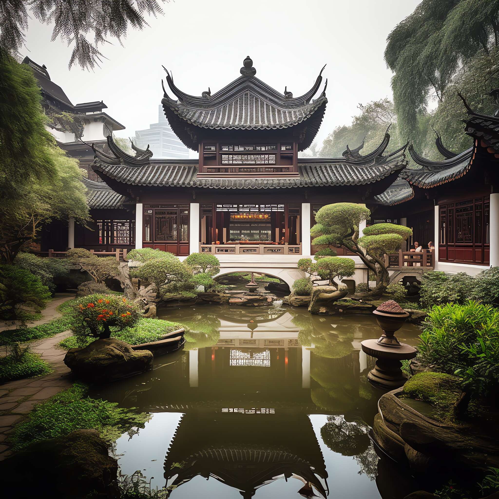 中式别墅庭院Midjourney灵感图库-_设计智库－全球设计案例智能库_OJBKAI.COM-全球设计案例智能库_OJBKAI.COM设计智库