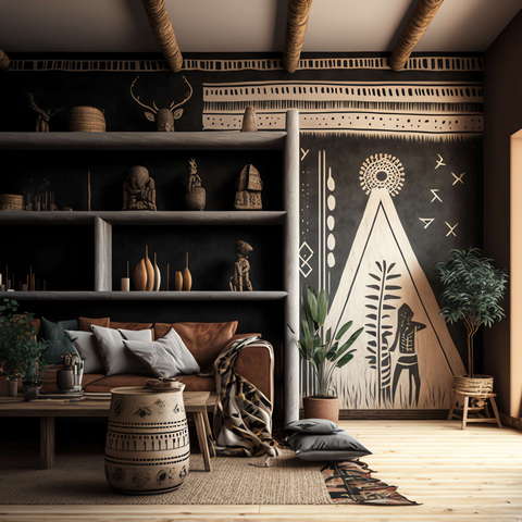 非洲主题客厅Midjourney灵感图库-_设计智库－全球设计案例智能库_OJBKAI.COM-全球设计案例智能库_OJBKAI.COM设计智库