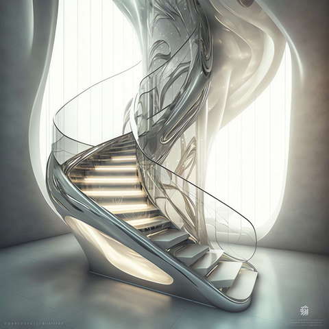 科幻旋转楼梯-2_Midjourney灵感图库-设计智库－全球设计案例智能库_OJBKAI.COM-全球设计案例智能库_OJBKAI.COM设计智库