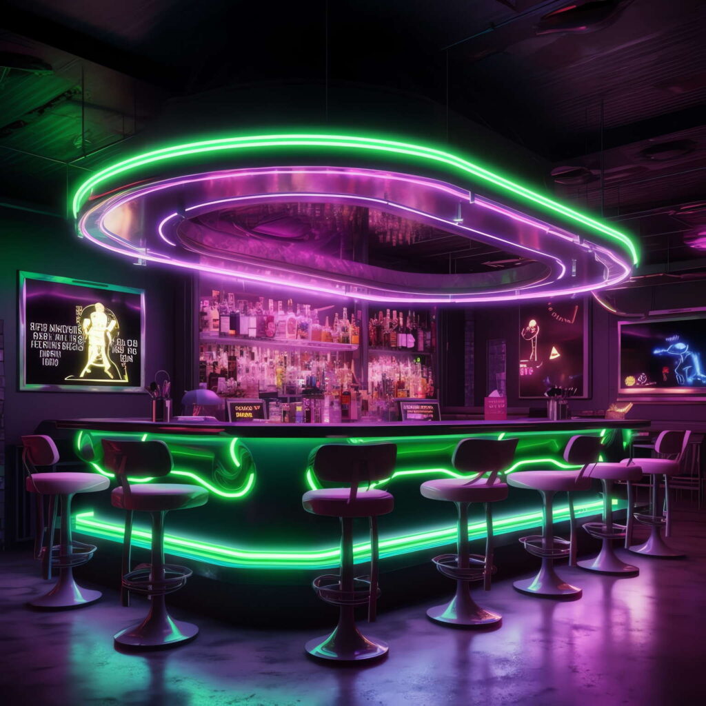 图片[36]-全球设计案例智能库_OJBKAI.COM赛博朋克风霓虹灯设计酒吧吧台区_Midjourney灵感图库-_设计智库－全球设计案例智能库_OJBKAI.COM-全球设计案例智能库_OJBKAI.COM设计智库