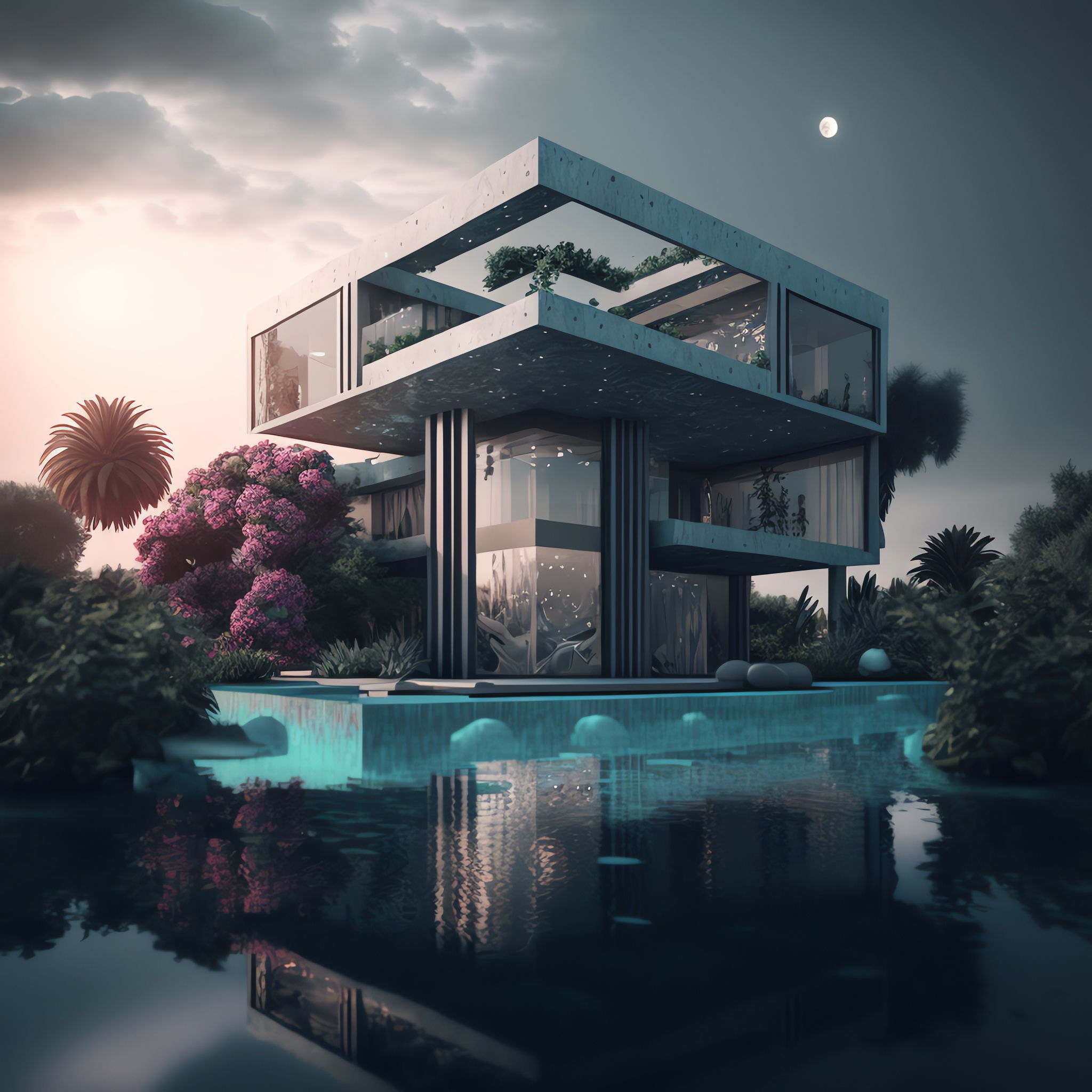 独栋泳池别墅Midjourney灵感图库-_设计智库－全球设计案例智能库_OJBKAI.COM-全球设计案例智能库_OJBKAI.COM设计智库