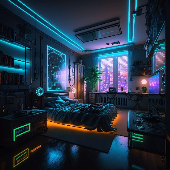 图片[3]-全球设计案例智能库_OJBKAI.COM赛博朋克风霓虹灯设计男孩房1_Midjourney灵感图库-_设计智库－全球设计案例智能库_OJBKAI.COM-全球设计案例智能库_OJBKAI.COM设计智库