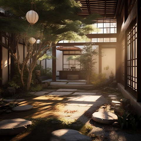 别墅庭院日式枯山水Midjourney灵感图库-_设计智库－全球设计案例智能库_OJBKAI.COM-全球设计案例智能库_OJBKAI.COM设计智库