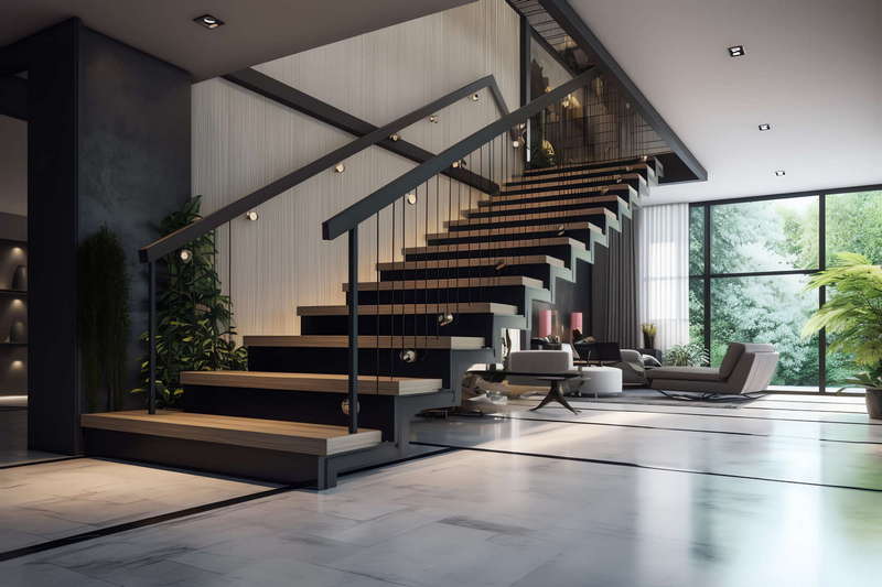 别墅现代风格楼梯Midjourney灵感图库-_设计智库－全球设计案例智能库_OJBKAI.COM-全球设计案例智能库_OJBKAI.COM设计智库
