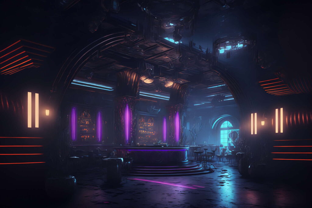 赛博朋克风霓虹灯设计夜总会Midjourney灵感图库-_设计智库－全球设计案例智能库_OJBKAI.COM-全球设计案例智能库_OJBKAI.COM设计智库