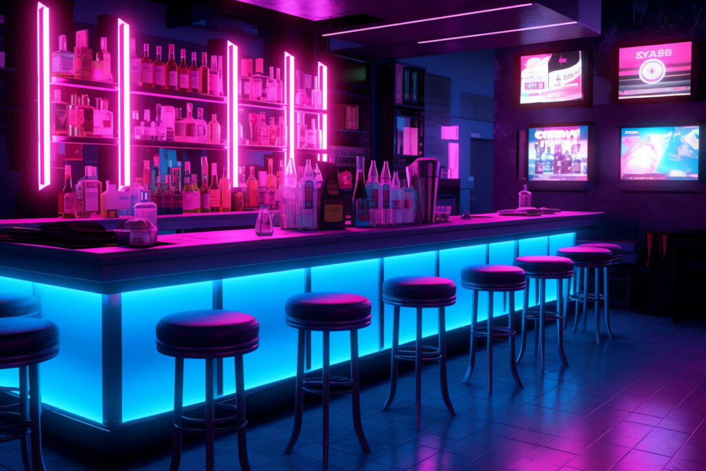 图片[88]-全球设计案例智能库_OJBKAI.COM赛博朋克风霓虹灯设计酒吧吧台区_Midjourney灵感图库-_设计智库－全球设计案例智能库_OJBKAI.COM-全球设计案例智能库_OJBKAI.COM设计智库