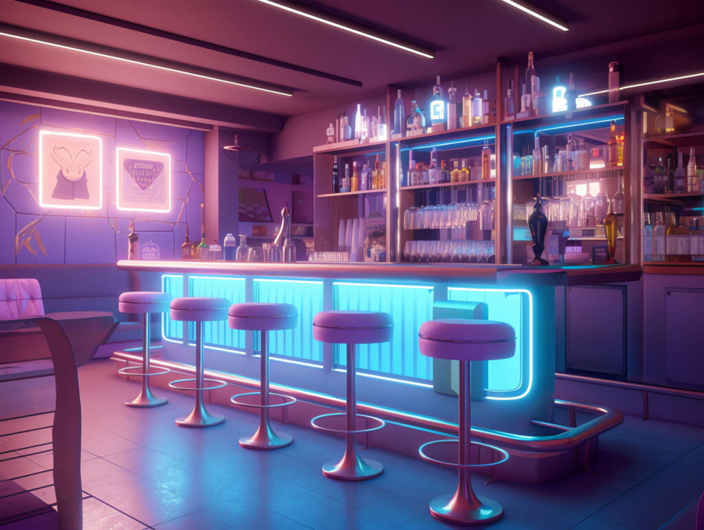 图片[55]-全球设计案例智能库_OJBKAI.COM赛博朋克风霓虹灯设计酒吧吧台区_Midjourney灵感图库-_设计智库－全球设计案例智能库_OJBKAI.COM-全球设计案例智能库_OJBKAI.COM设计智库