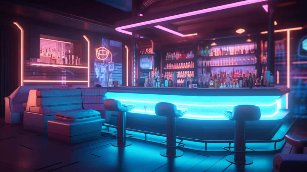 图片[83]-全球设计案例智能库_OJBKAI.COM赛博朋克风霓虹灯设计酒吧吧台区_Midjourney灵感图库-_设计智库－全球设计案例智能库_OJBKAI.COM-全球设计案例智能库_OJBKAI.COM设计智库