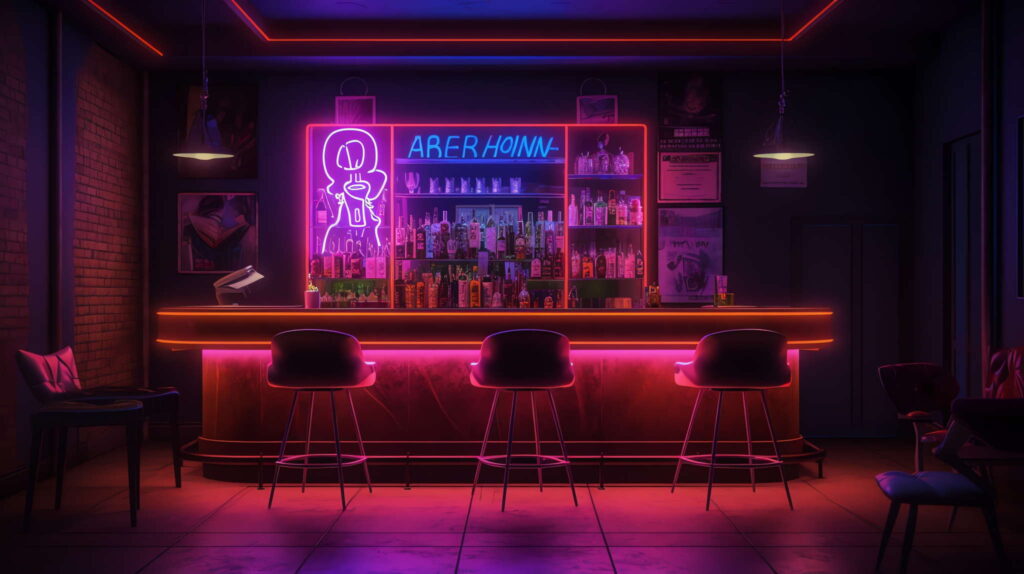 图片[101]-全球设计案例智能库_OJBKAI.COM赛博朋克风霓虹灯设计酒吧吧台区_Midjourney灵感图库-_设计智库－全球设计案例智能库_OJBKAI.COM-全球设计案例智能库_OJBKAI.COM设计智库