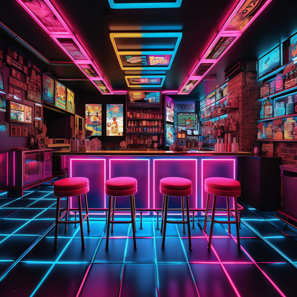 图片[76]-全球设计案例智能库_OJBKAI.COM赛博朋克风霓虹灯设计酒吧吧台区_Midjourney灵感图库-_设计智库－全球设计案例智能库_OJBKAI.COM-全球设计案例智能库_OJBKAI.COM设计智库