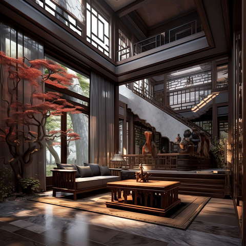 住宅中式客厅Midjourney灵感图库-_设计智库－全球设计案例智能库_OJBKAI.COM-全球设计案例智能库_OJBKAI.COM设计智库