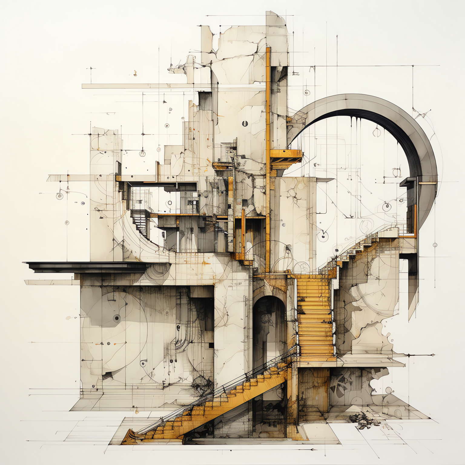 建筑手绘图Midjourney灵感图库-名师联智库－全球设计案例智能库名师联素材平台-全球设计案例智能库_OJBKAI.COM设计智库