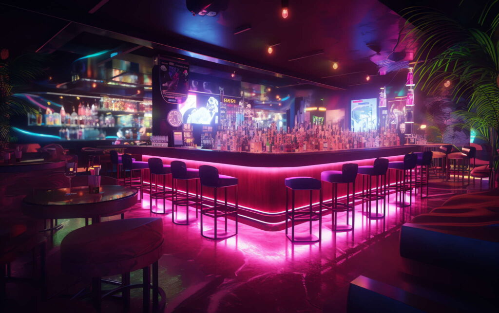 图片[52]-全球设计案例智能库_OJBKAI.COM赛博朋克风霓虹灯设计酒吧吧台区_Midjourney灵感图库-_设计智库－全球设计案例智能库_OJBKAI.COM-全球设计案例智能库_OJBKAI.COM设计智库