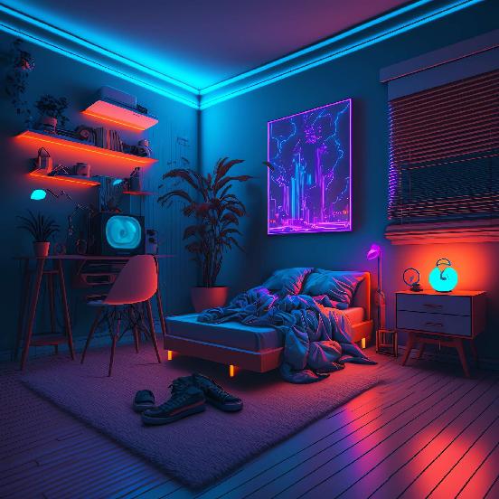 图片[33]-全球设计案例智能库_OJBKAI.COM赛博朋克风霓虹灯设计男孩房1_Midjourney灵感图库-_设计智库－全球设计案例智能库_OJBKAI.COM-全球设计案例智能库_OJBKAI.COM设计智库