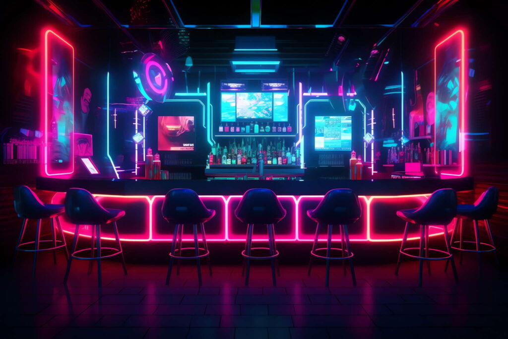 图片[25]-全球设计案例智能库_OJBKAI.COM赛博朋克风霓虹灯设计酒吧吧台区_Midjourney灵感图库-_设计智库－全球设计案例智能库_OJBKAI.COM-全球设计案例智能库_OJBKAI.COM设计智库