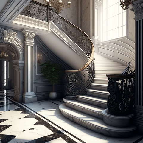 古典欧式旋转楼梯5_Midjourney灵感图库-设计智库－全球设计案例智能库_OJBKAI.COM-全球设计案例智能库_OJBKAI.COM设计智库