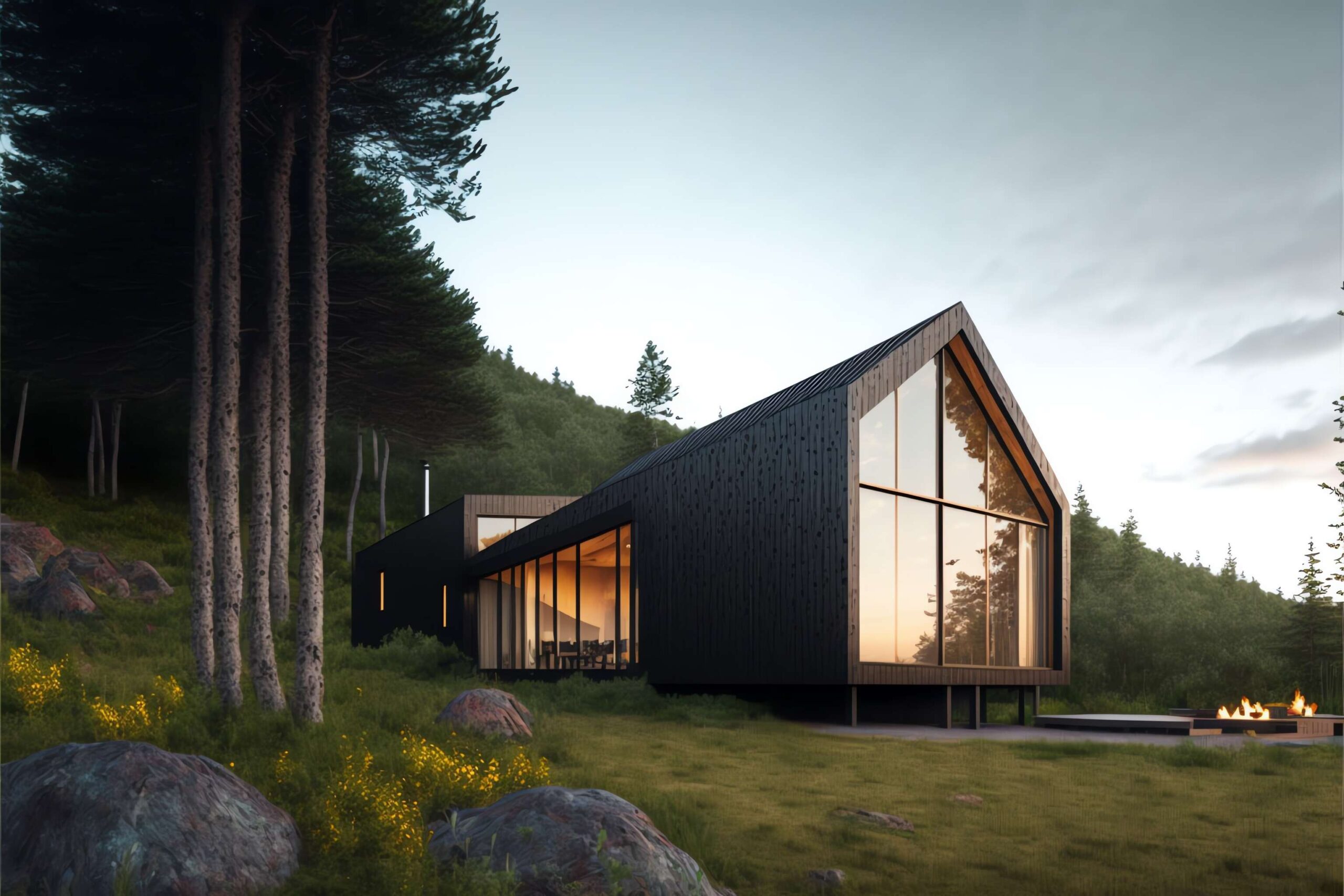 现代简约森林别墅Midjourney灵感图库-_设计智库－全球设计案例智能库_OJBKAI.COM-全球设计案例智能库_OJBKAI.COM设计智库