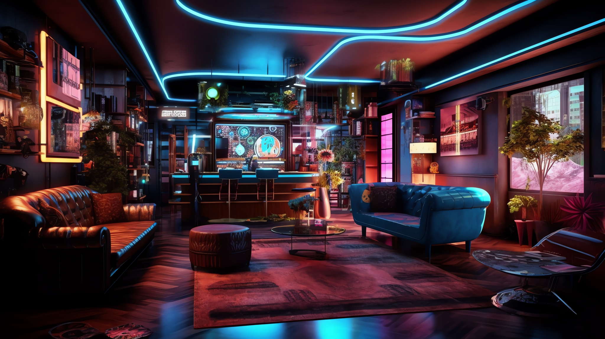 赛博朋克风霓虹灯设计KTV_Midjourney灵感图库-设计智库-全球设计案例智能库_OJBKAI.COM-全球设计案例智能库_OJBKAI.COM设计智库