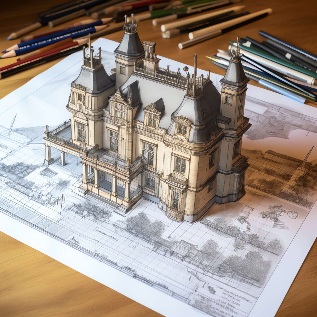 西方建筑草图Midjourney灵感图库-名师联智库－全球设计案例智能库名师联素材平台-全球设计案例智能库_OJBKAI.COM设计智库