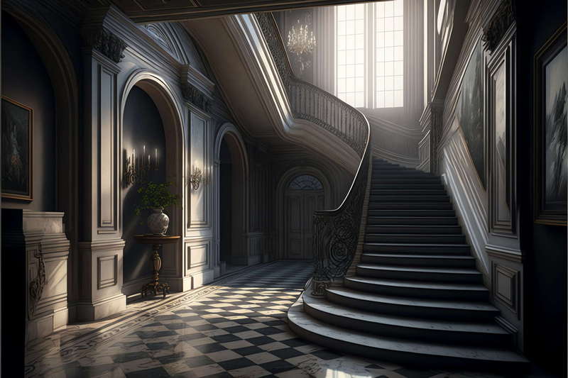 古典欧式旋转楼梯1_Midjourney灵感图库-设计智库－全球设计案例智能库_OJBKAI.COM-全球设计案例智能库_OJBKAI.COM设计智库