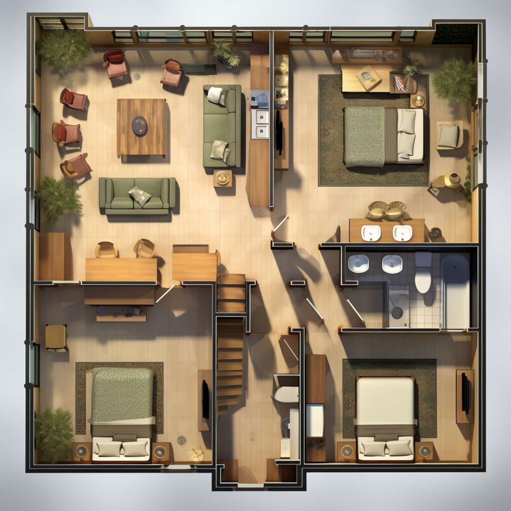 别墅平面图Midjourney灵感图库-名师联智库－全球设计案例智能库名师联素材平台-全球设计案例智能库_OJBKAI.COM设计智库