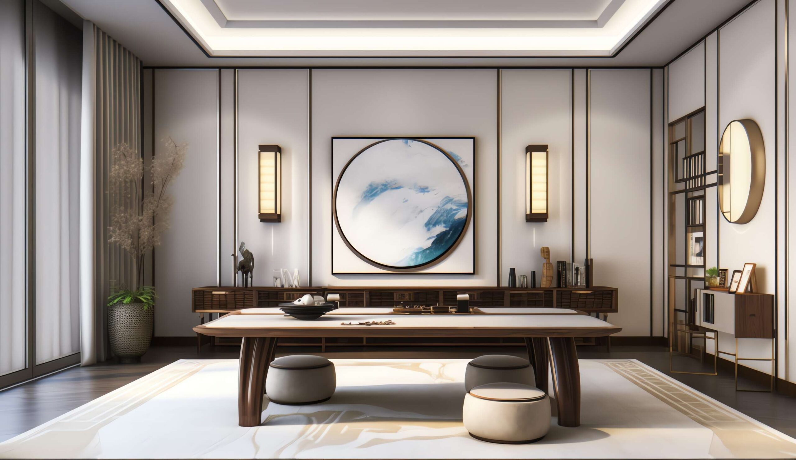 新中式茶室书房Midjourney灵感图库-_设计智库－全球设计案例智能库_OJBKAI.COM-全球设计案例智能库_OJBKAI.COM设计智库