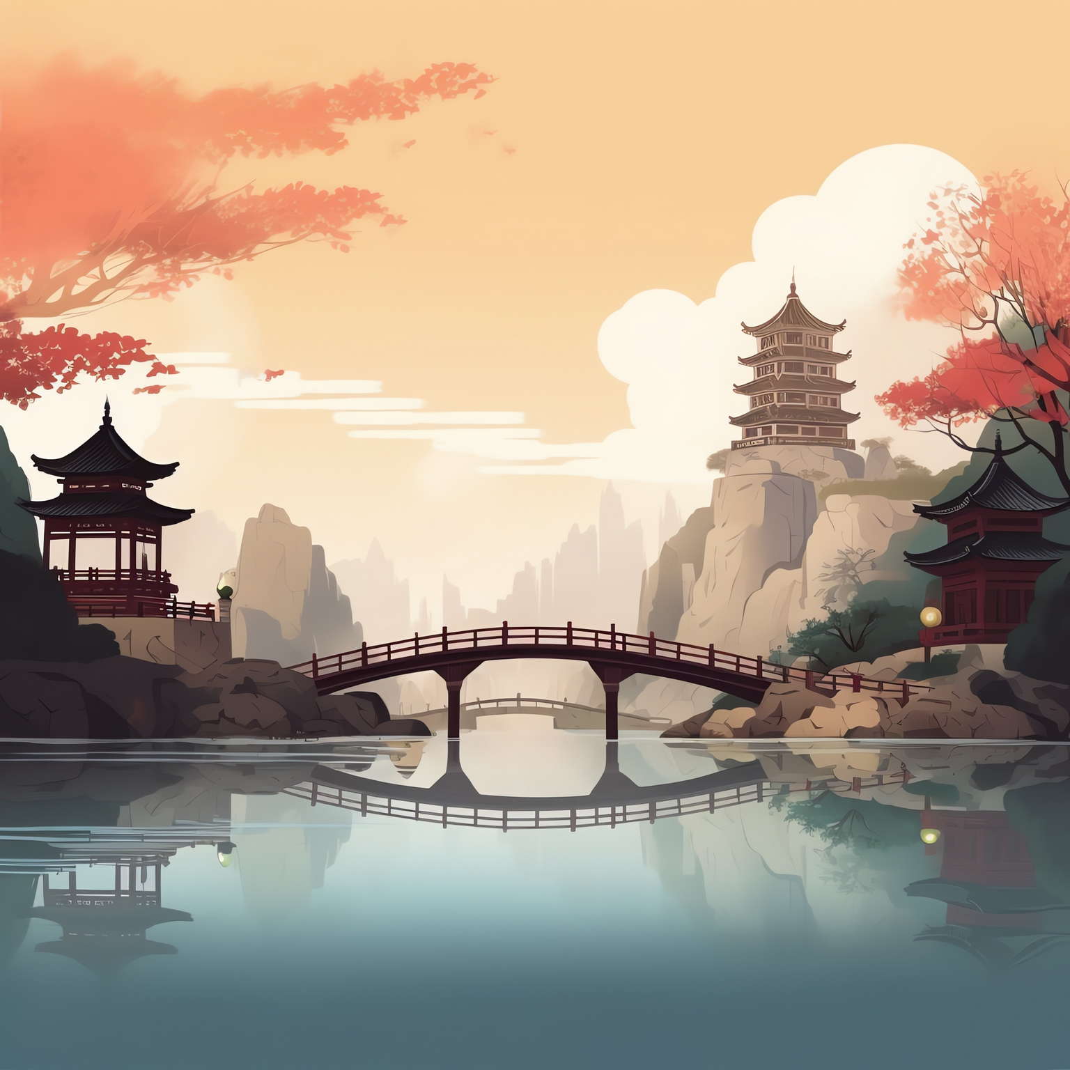 中国古建草图Midjourney灵感图库-名师联智库－全球设计案例智能库名师联素材平台-全球设计案例智能库_OJBKAI.COM设计智库