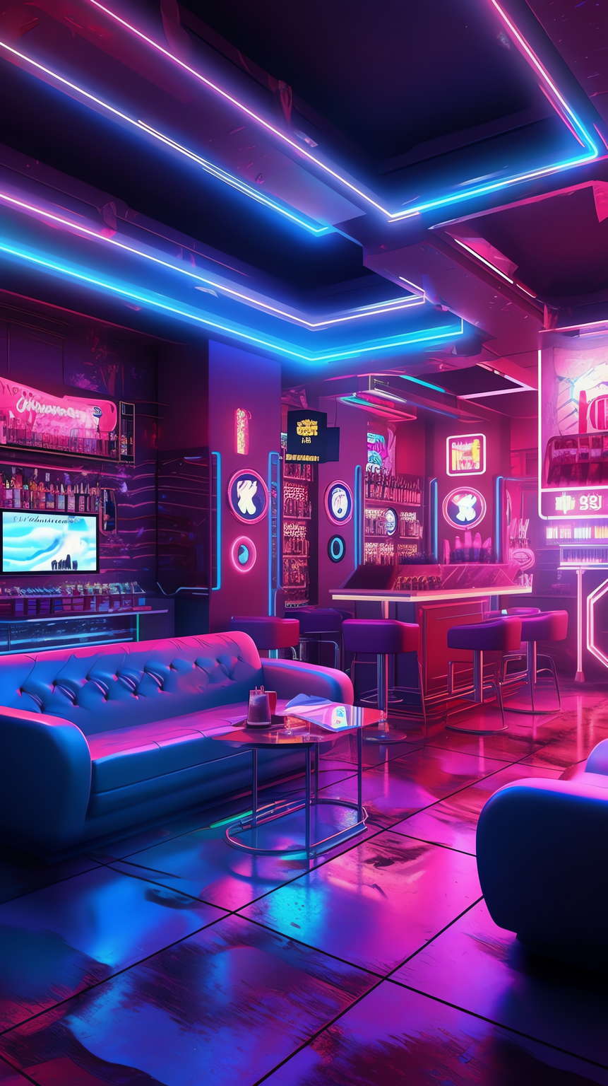 赛博朋克风霓虹灯设计KTV酒吧_Midjourney灵感图库-_设计智库-全球设计案例智能库_OJBKAI.COM-全球设计案例智能库_OJBKAI.COM设计智库